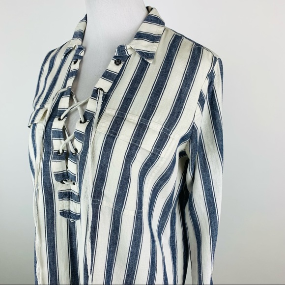 Madewell Striped Lace Up Linen Blend Shirt Dress S - Picture 7 of 12